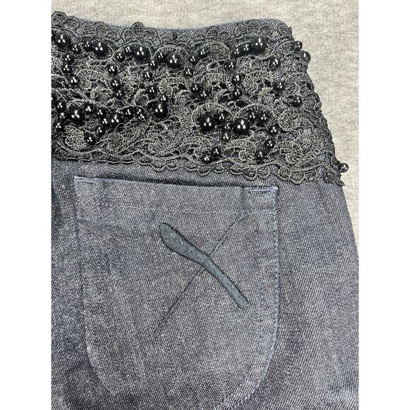 Exte Jean Pants Women's Size 26 Black Lace & Beads Made in Italy - Picture 9 of 16